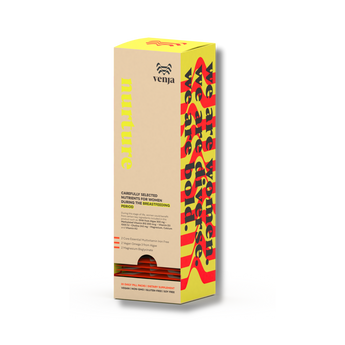 Venja product packaging with red and yellow design on a white background